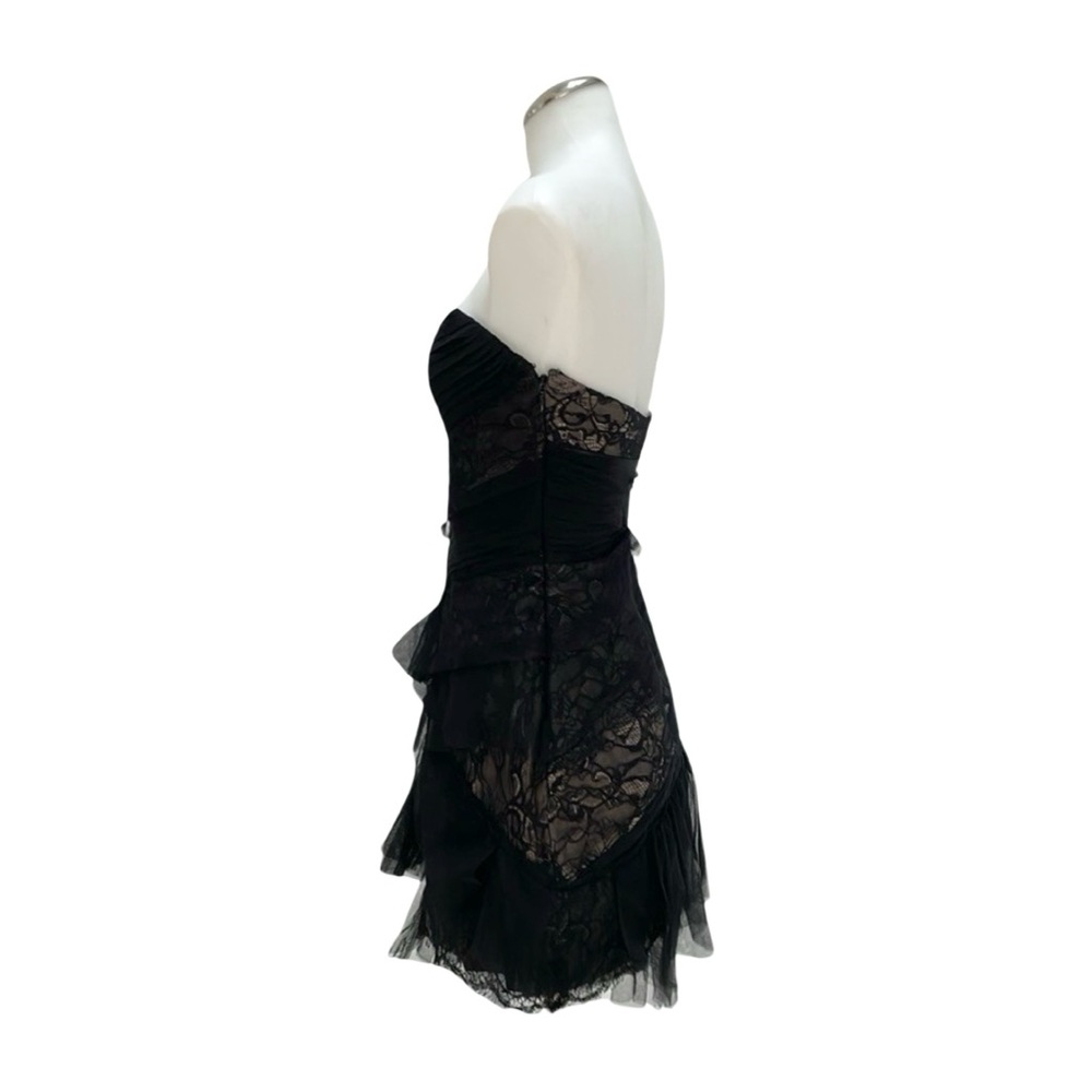 BCBGMAXAZRIA Runway Black Lace Chiffon Ruffle One Shoulder Dress Sz 6 - Picture 5 of 9